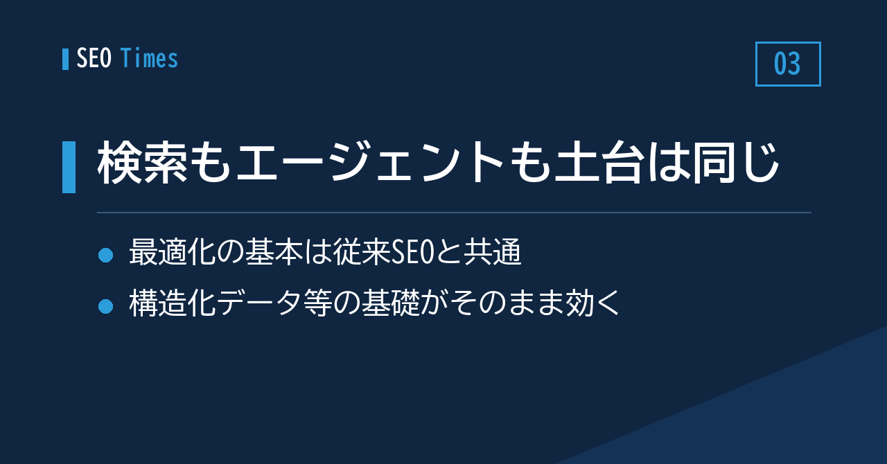 ③ 検索もAIエージェントも、対応の土台は同じという見方