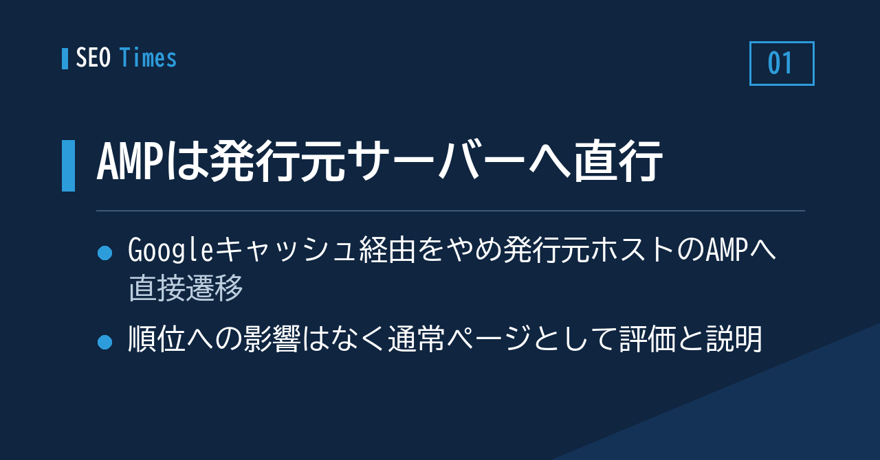 ① AMPページへのアクセス、Googleキャッシュ経由から「発行元のサーバー」直行へ
