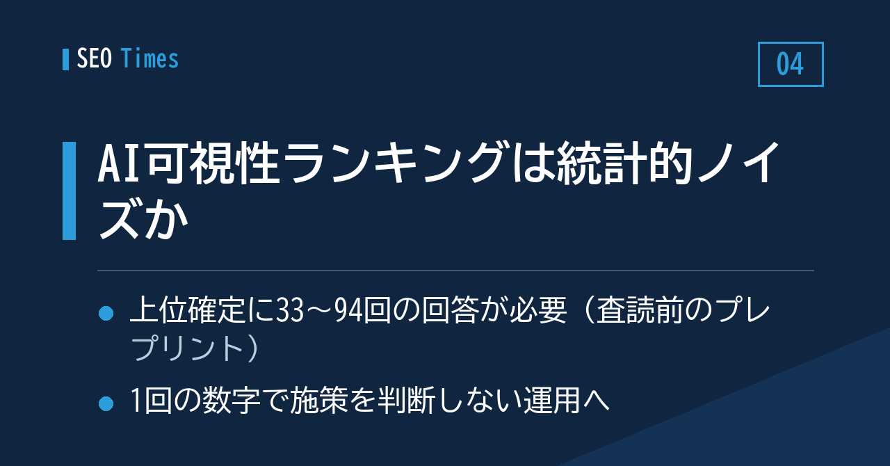 ④ AI可視性ランキングの多くは統計的ノイズではないか、という研究（プレプリント）