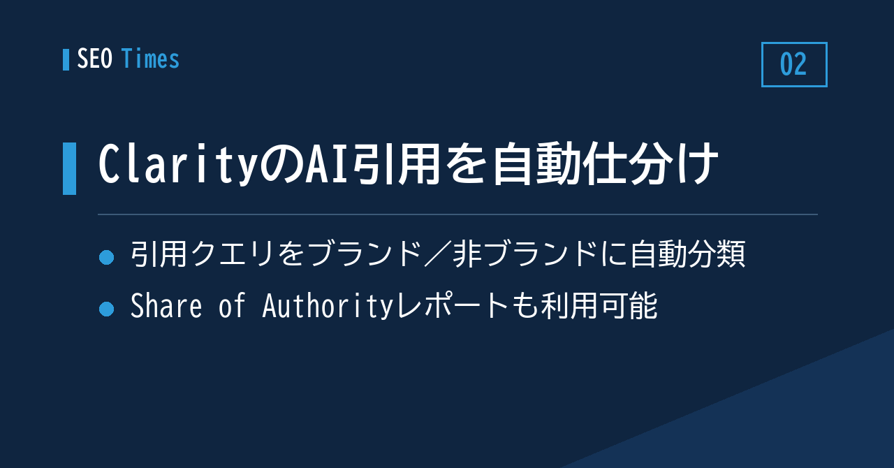 ClarityのAI引用分析、ブランドクエリと一般クエリを自動で仕分け