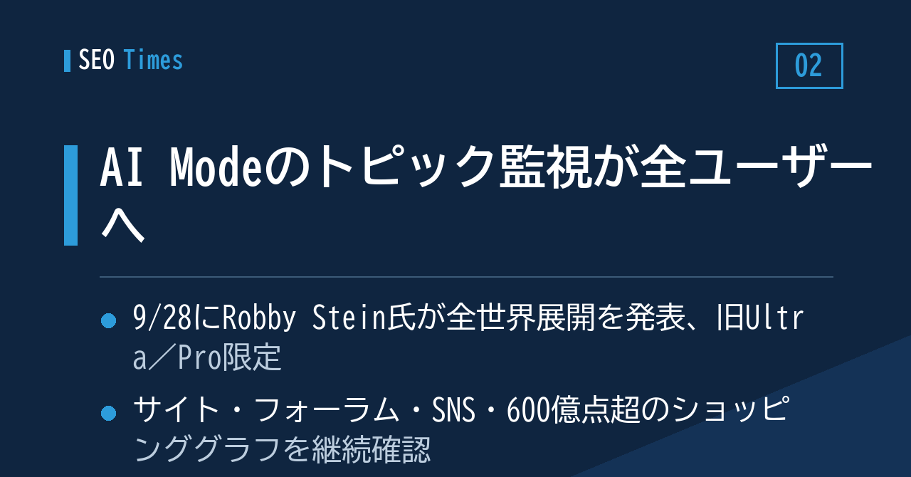 ② AI Modeのトピック監視、有料プラン限定から全ユーザーへ