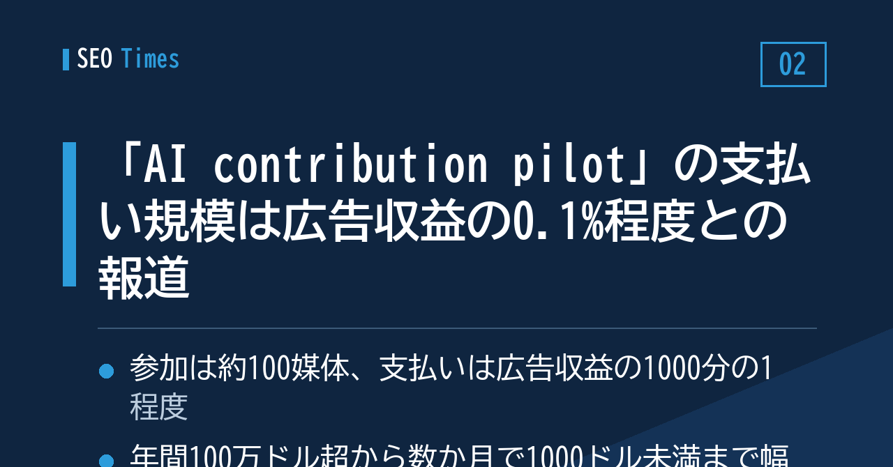 「AI contribution pilot」の支払い規模は広告収益の0.1%程度との報道
