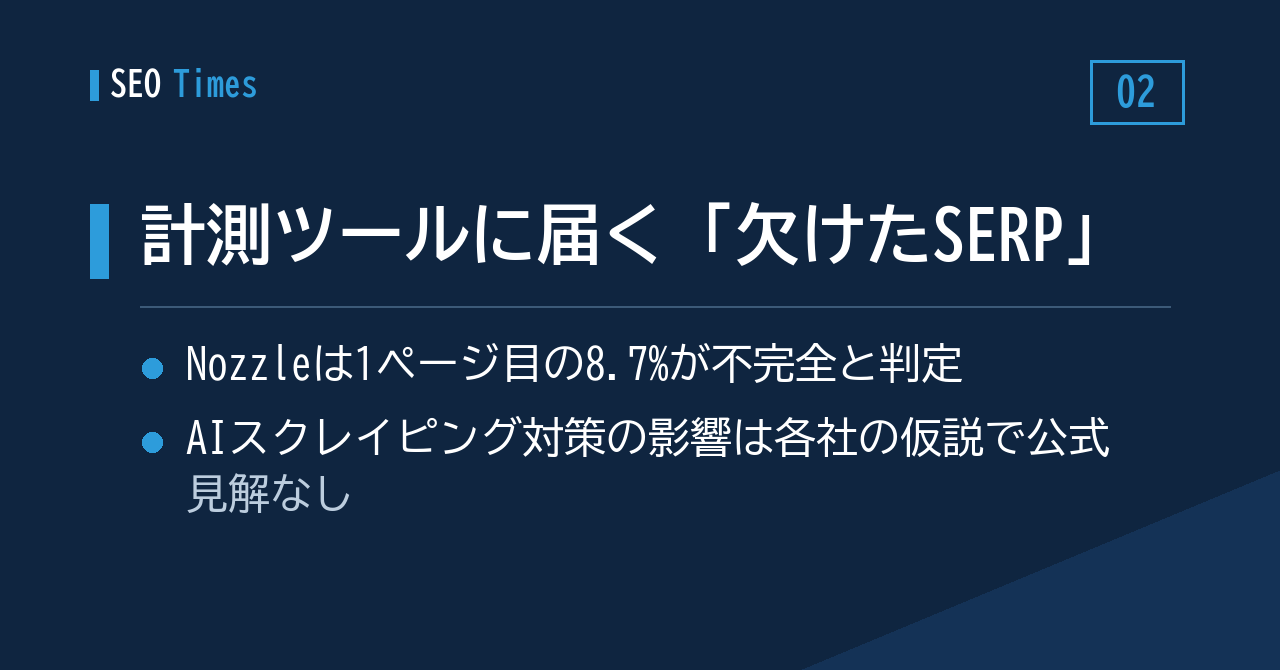 ② 計測ツールに届く「欠けたSERP」